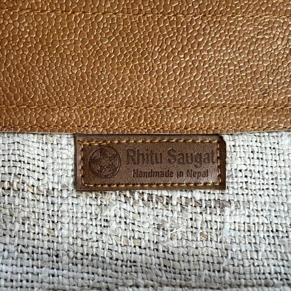 Rhitu Saugat Duffle Bag Medium Size Handmade In Nepal Brown Tweed Canvas Tote - Picture 6 of 13